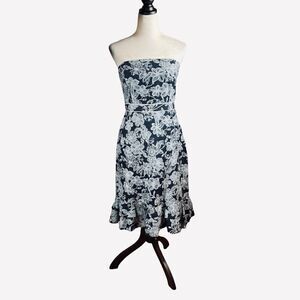 Loft Black And White Strapless Floral Dress, Size 6